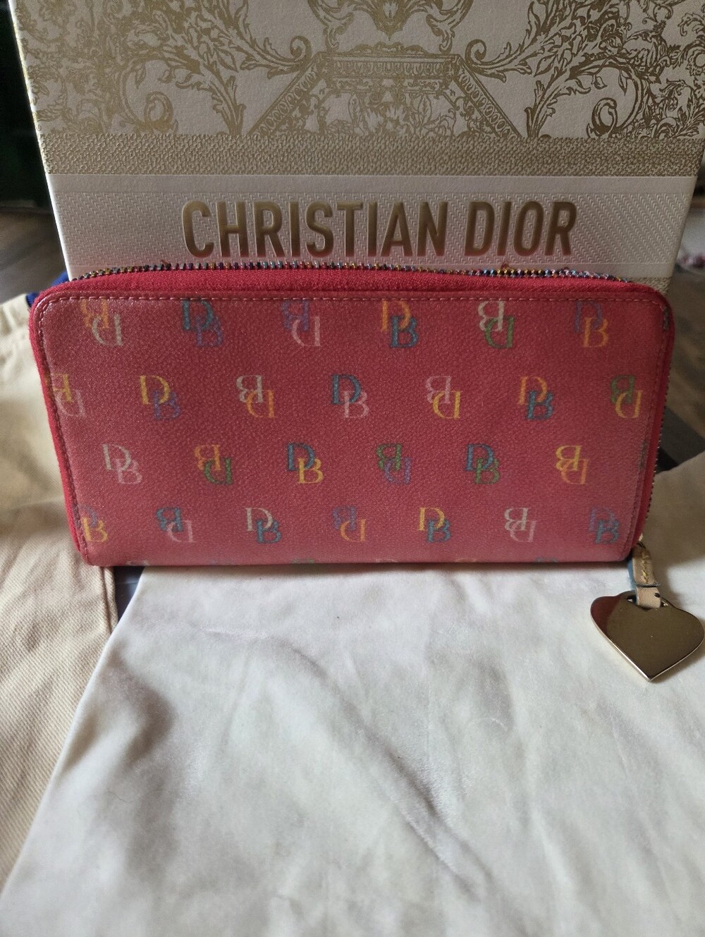 Dooney & Bourke Vtg Multi-Color Monogram Rainbow Long Zip-Around W/ Charm Wallet